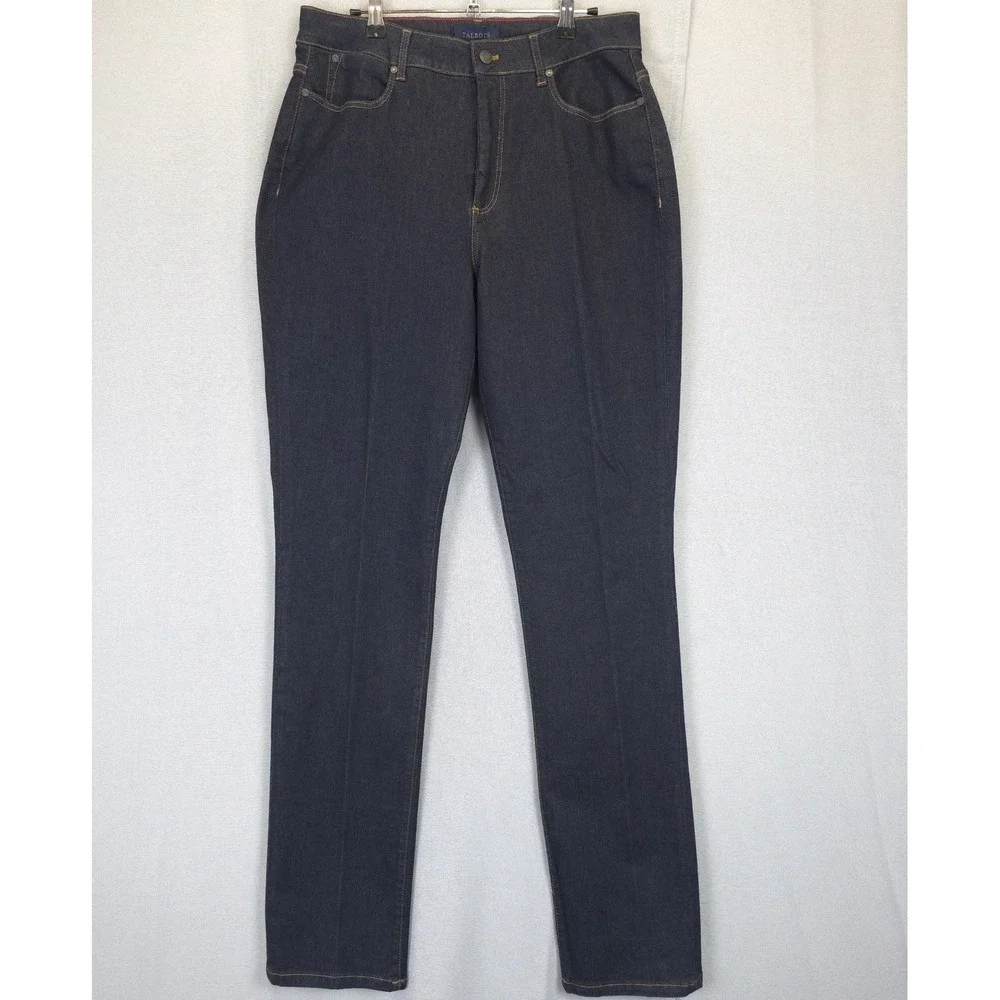 Talbots Dark Wash Blue Denim‎ Jeans Slimming Women 14L Comfort Stretch 5 Pocket